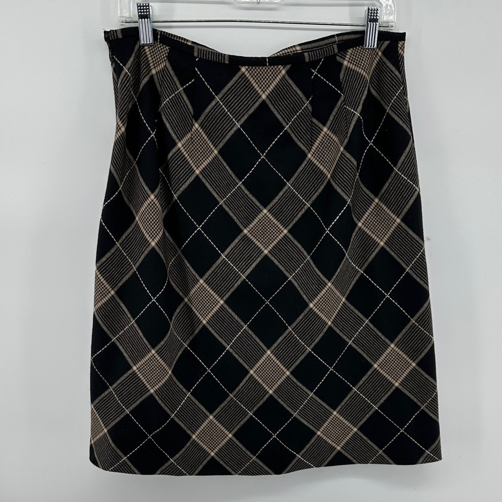 VTG 90s Y2K Grunge Academia Ann Taylor Black and Tan Checkered Pencil Skirt Sz10 - Picture 5 of 12